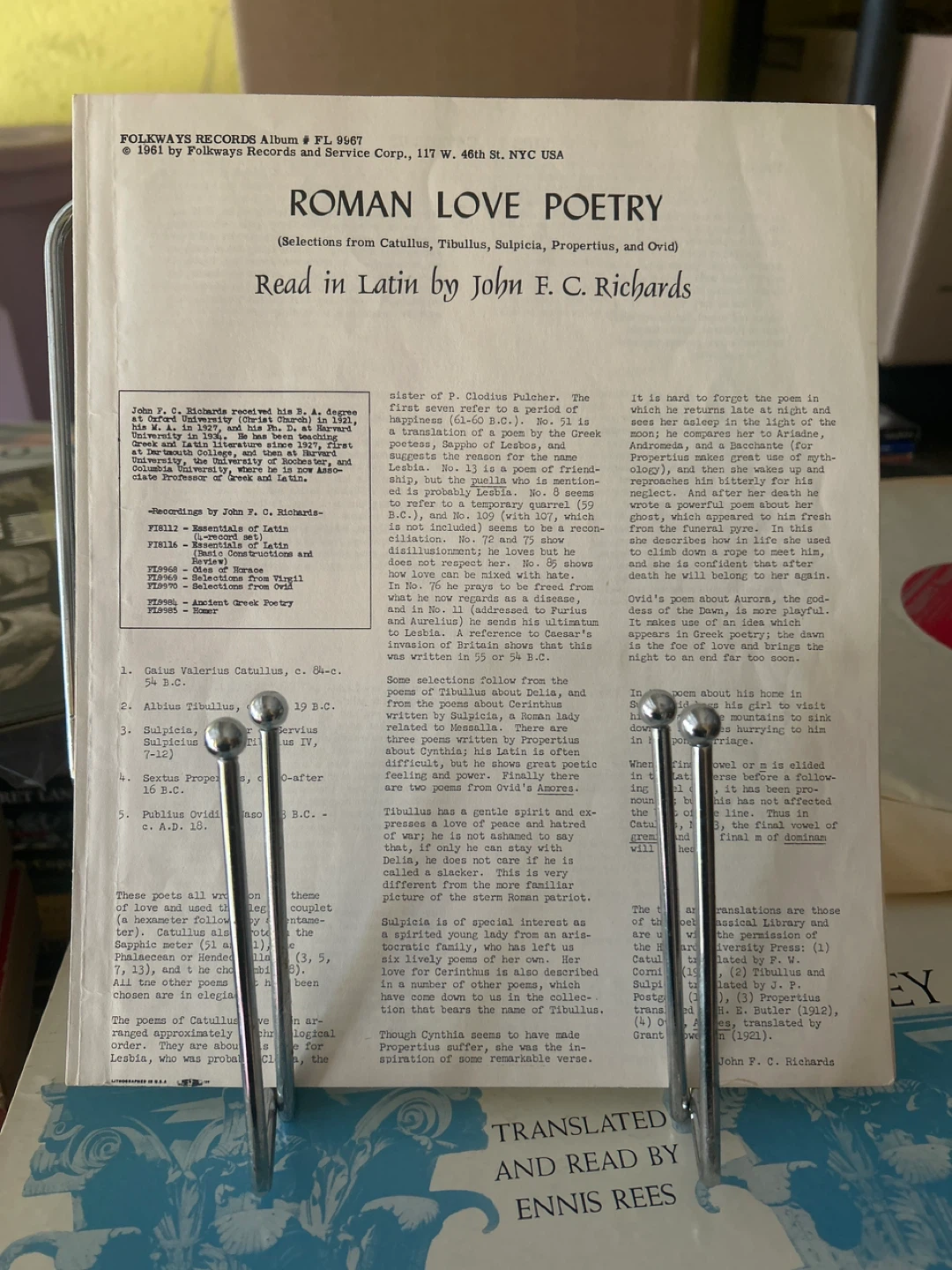 Folkways Records Roman Love Poetry Vinyl Record - photo 2