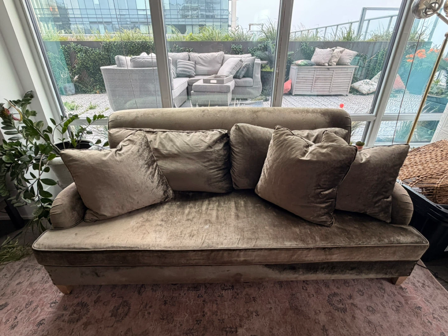 Restoration Hardware Belgian Track Arm Velvet Sofa – Olive - photo 4