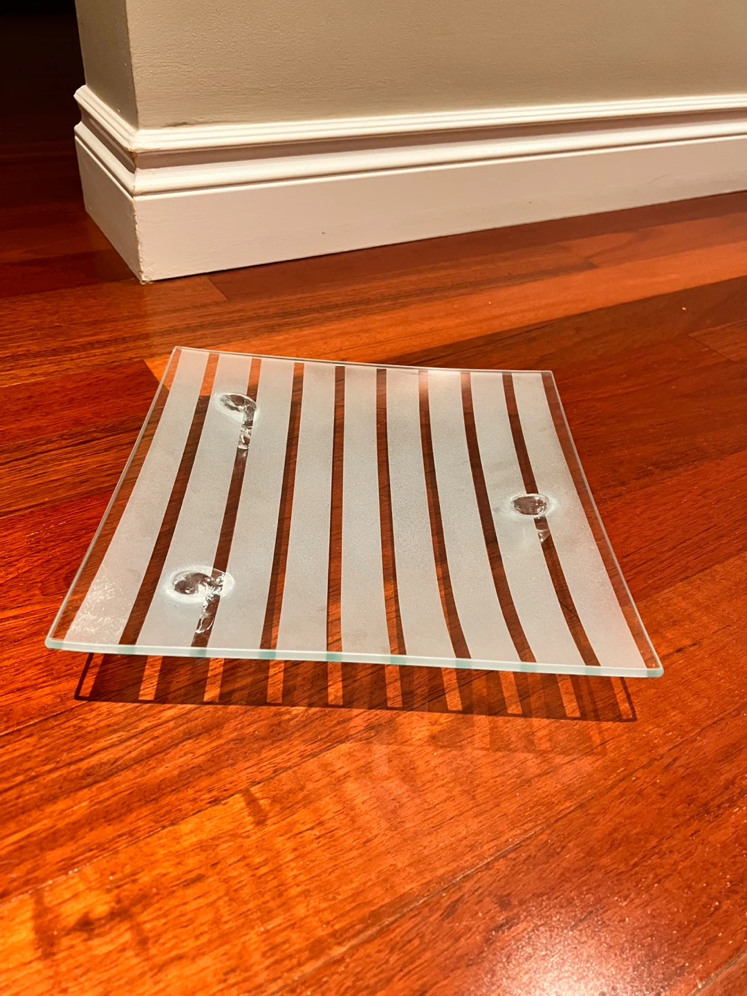 Frosted Glass Tray with Striped Design
