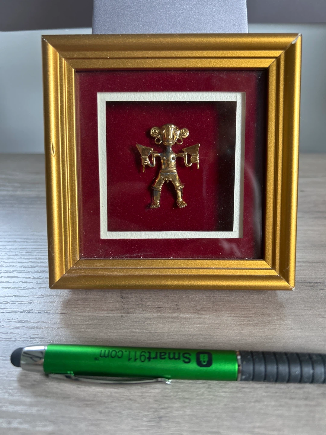 Framed Gold Tone Sou Th American Inca  Figurine