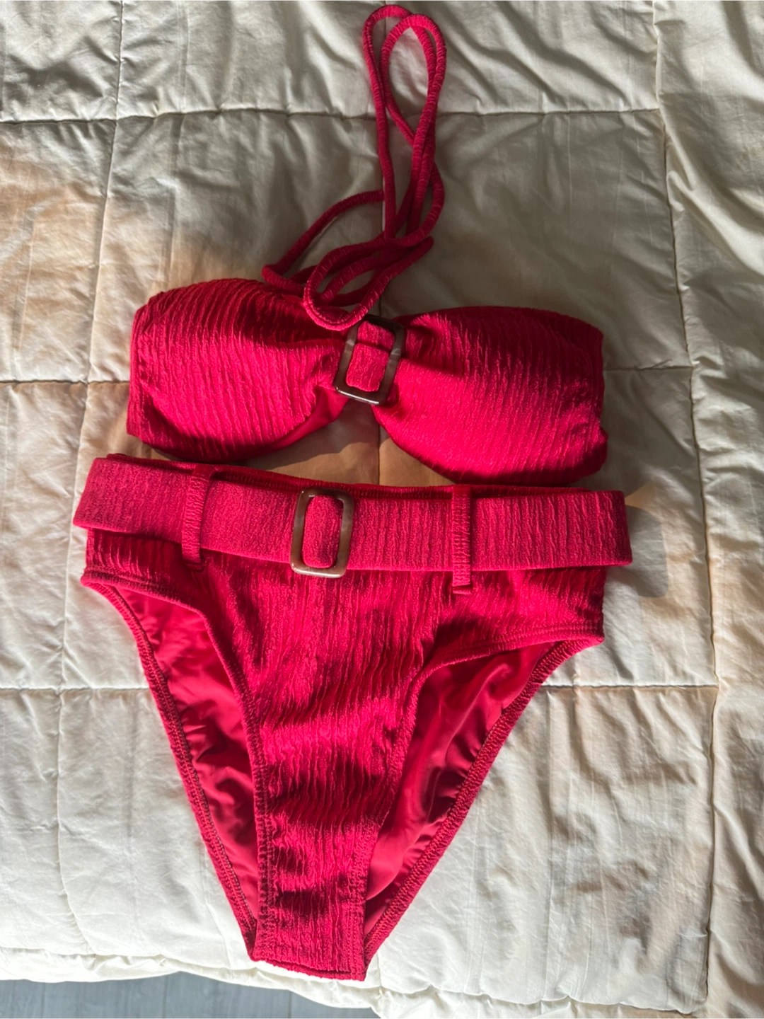 Red Bandeau Bikini Set with Gold Buckle Detail - photo 4
