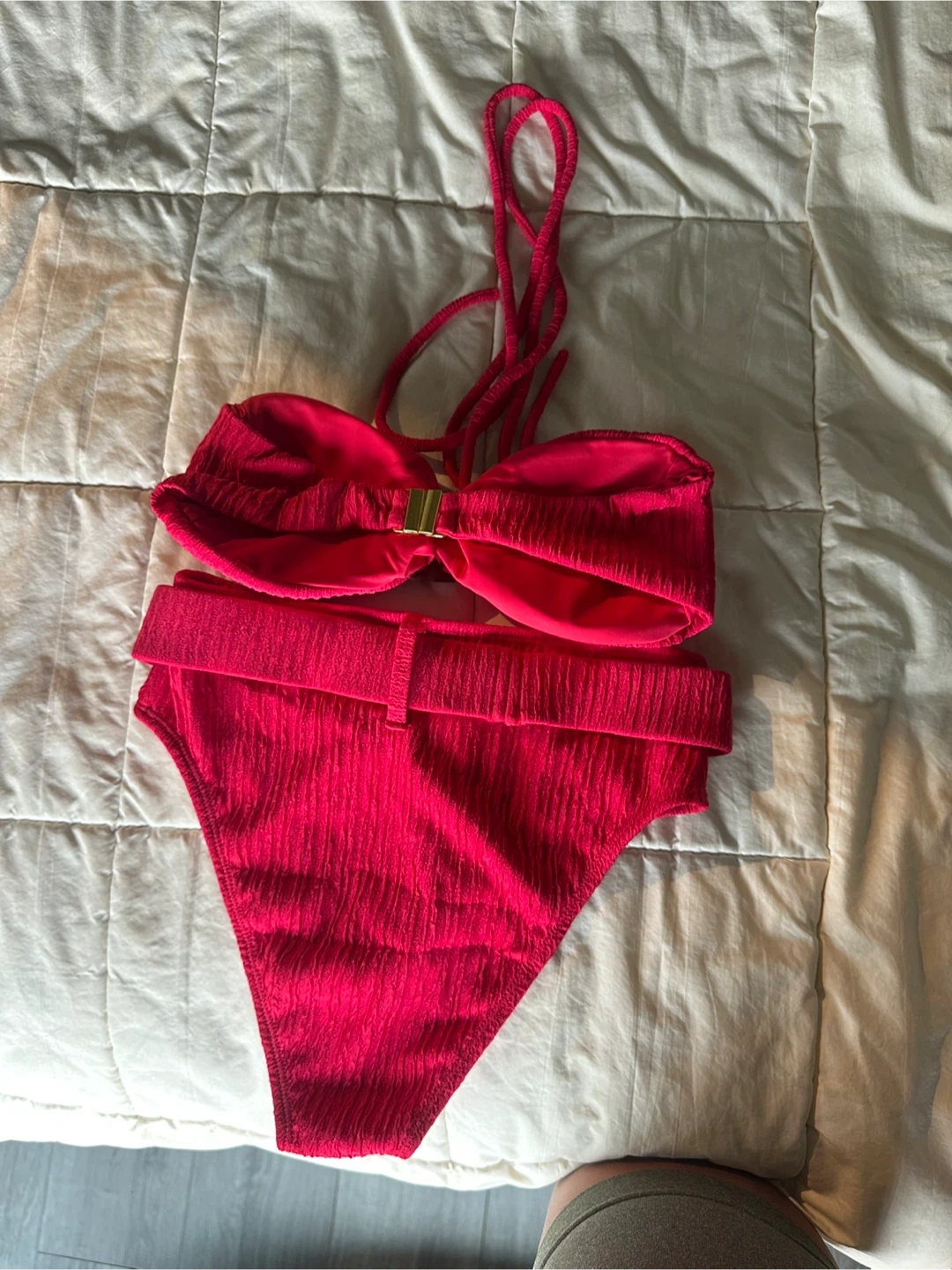 Red Bandeau Bikini Set with Gold Buckle Detail - photo 5