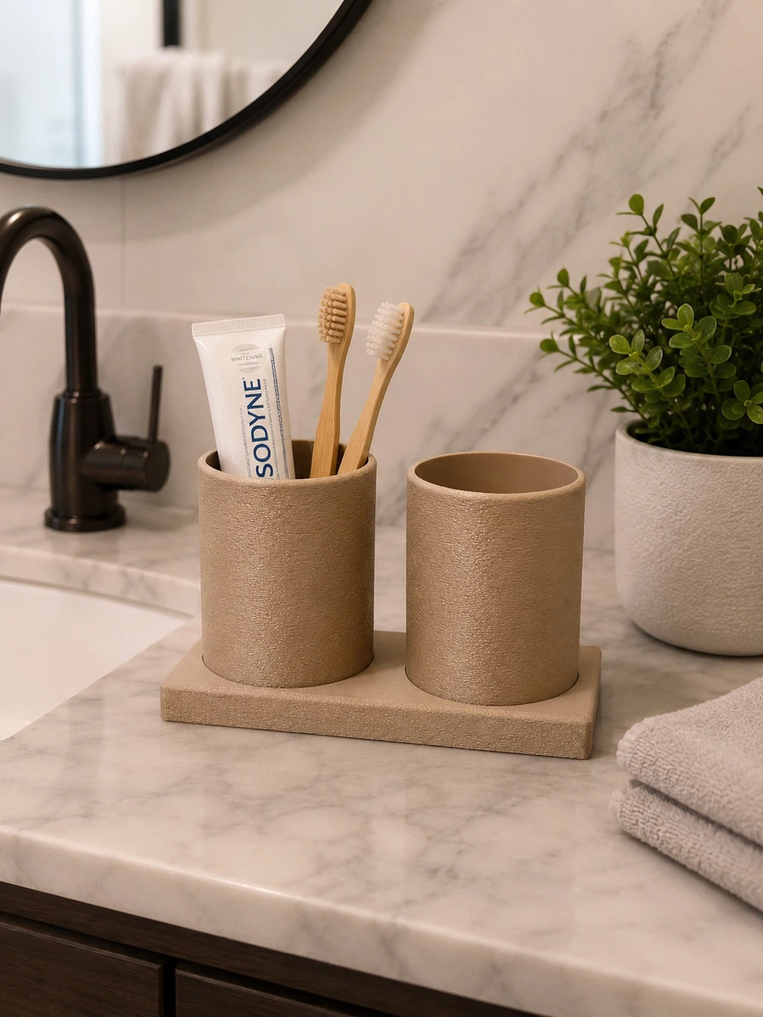 Modern Toothbrush Organizer, Minimalist Toothpaste Cup Set - photo 2