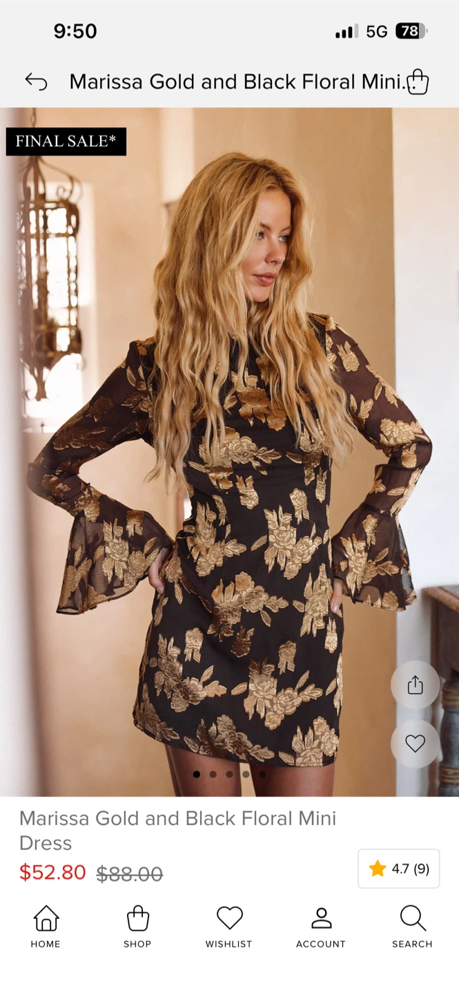 Marissa Gold and Black Floral Mini Dress