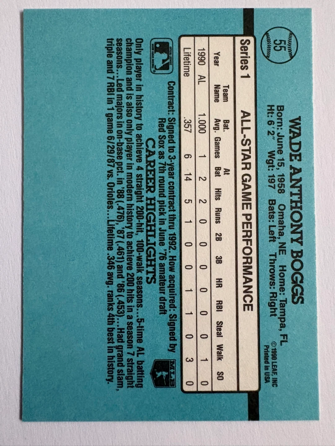 Donruss 1991 Wade Boggs Baseball Card - photo 2