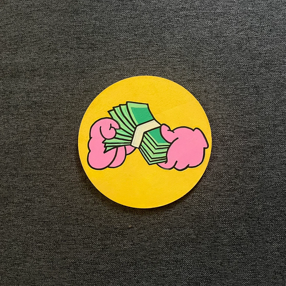 Hand-painted "Money Hands" wood panel