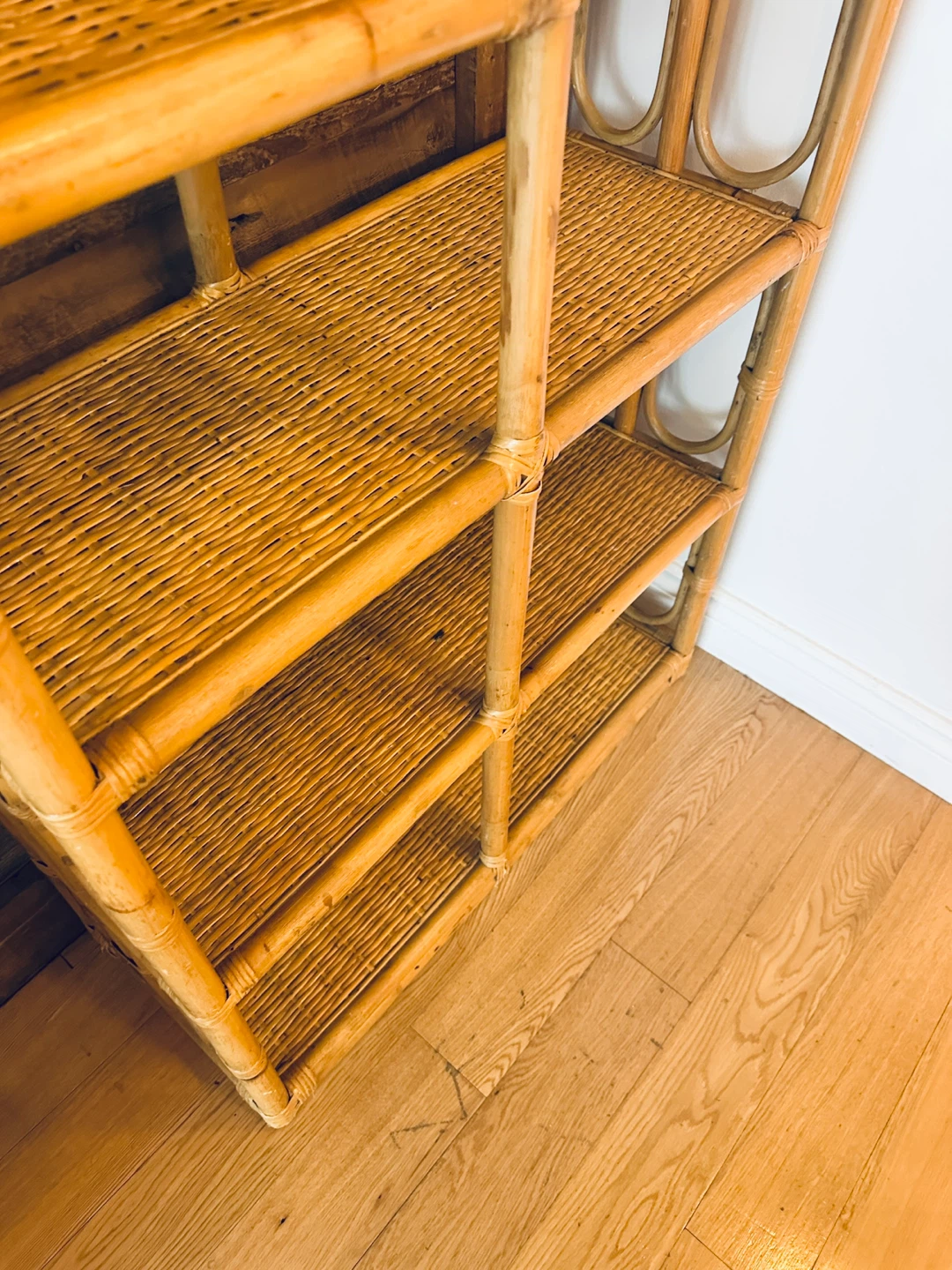 AUTHENTIC VINTAGE BOHO CHIC BAMBOO RATTAN ETAGERE DISPLAY SHELF - photo 5
