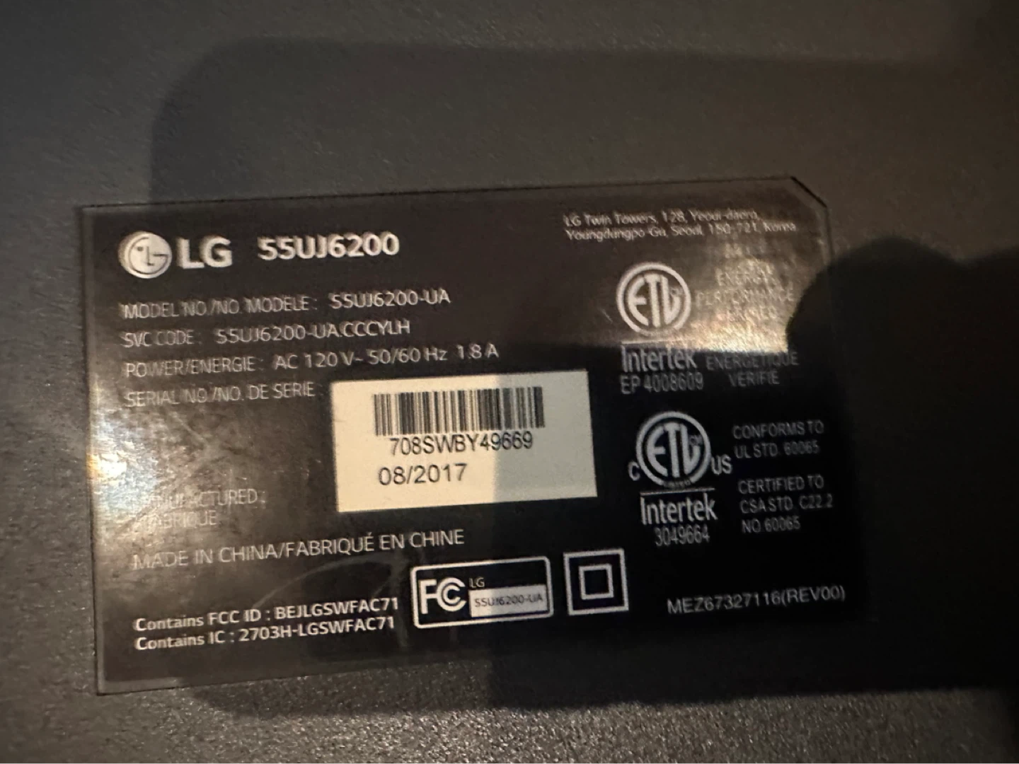 LG 55" Smart LED TV (2017). Model-LG55UJ6200. - photo 2