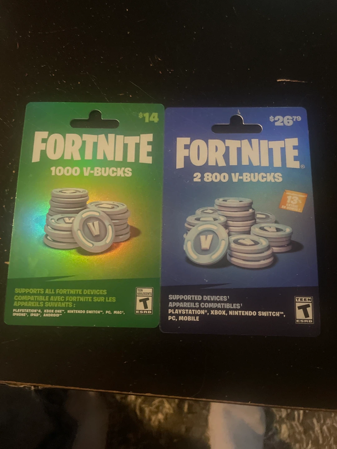 2 Fortnite v bucks cards unused