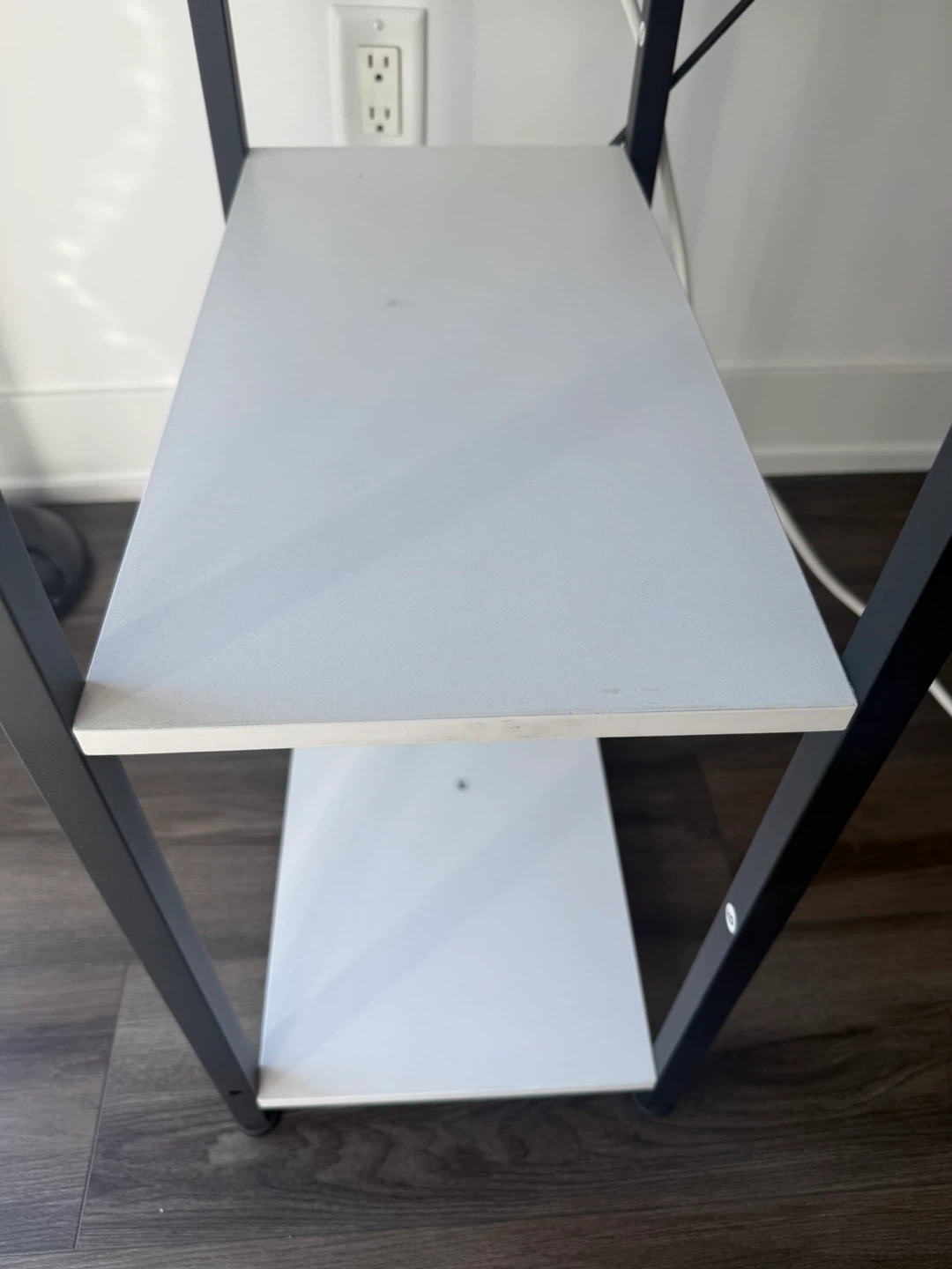 White Standing Desk with Built-in Power and Shelves - photo 4