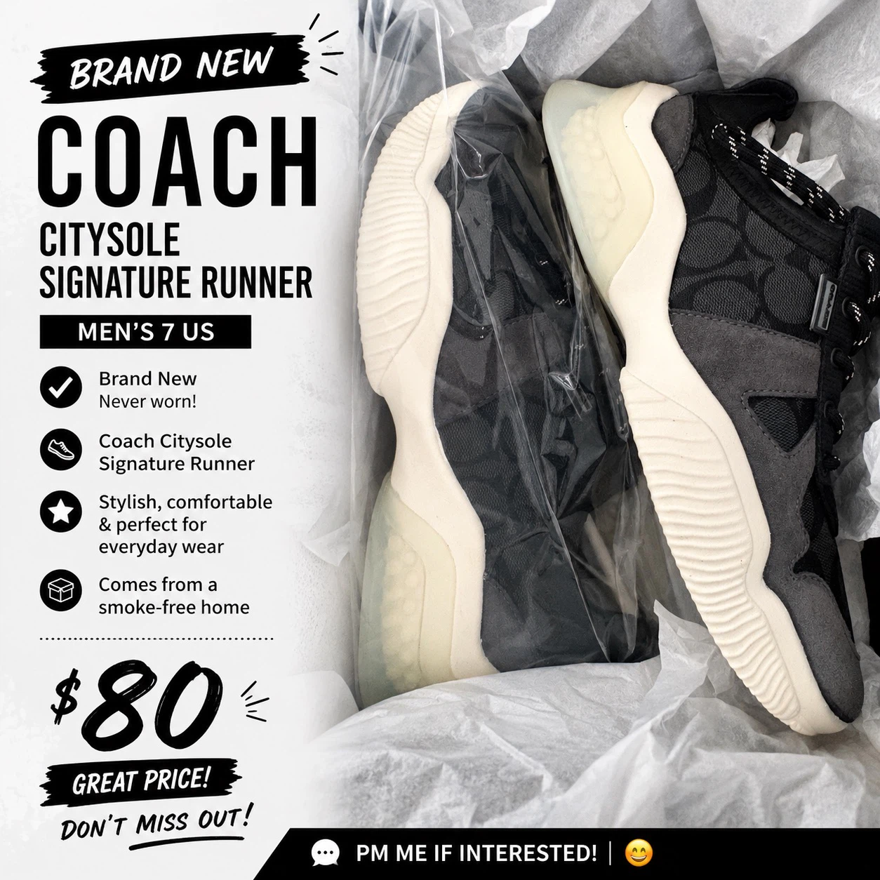 Brand New Coach Citysole Signature Runner Men's Size 7 US