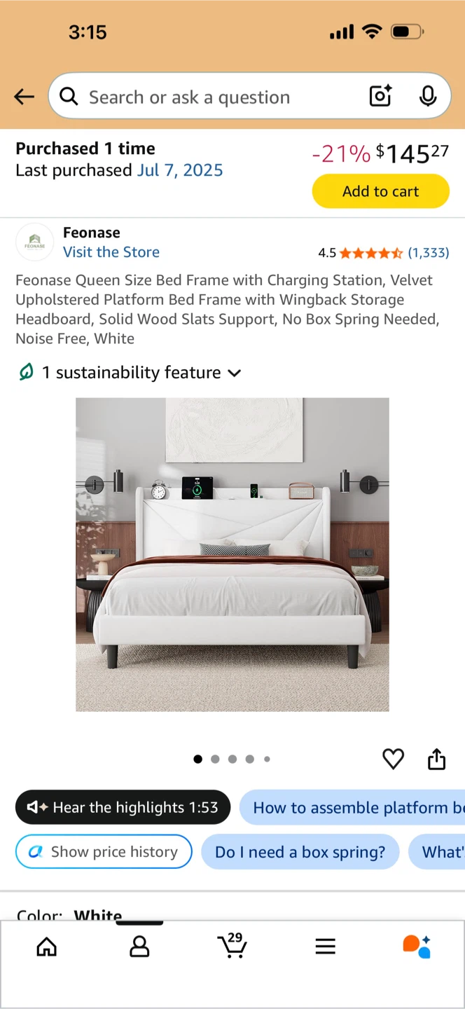 Feonase Queen Upholstered Bed Frame with Charging Station - photo 2