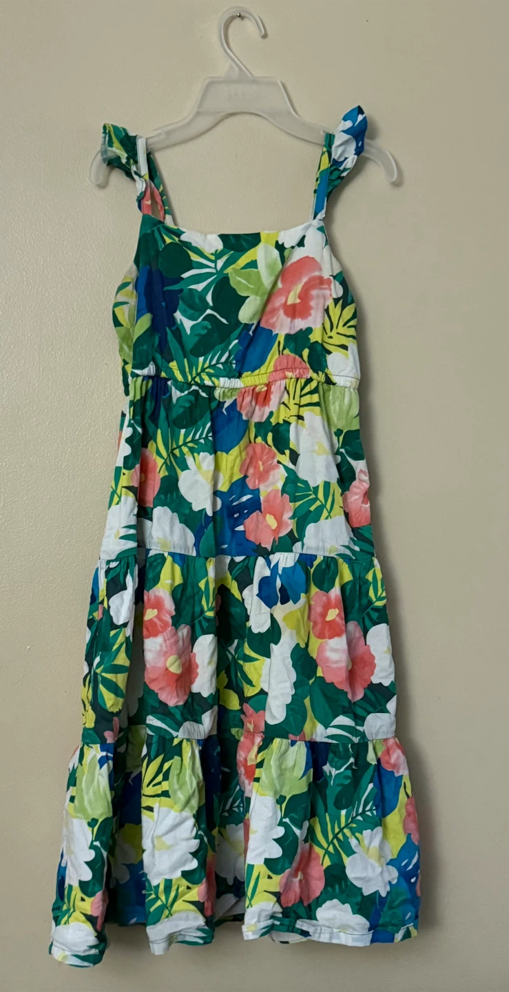 Tropical Gymboree Floral Tiered Midi Summer Dress Kids size 10