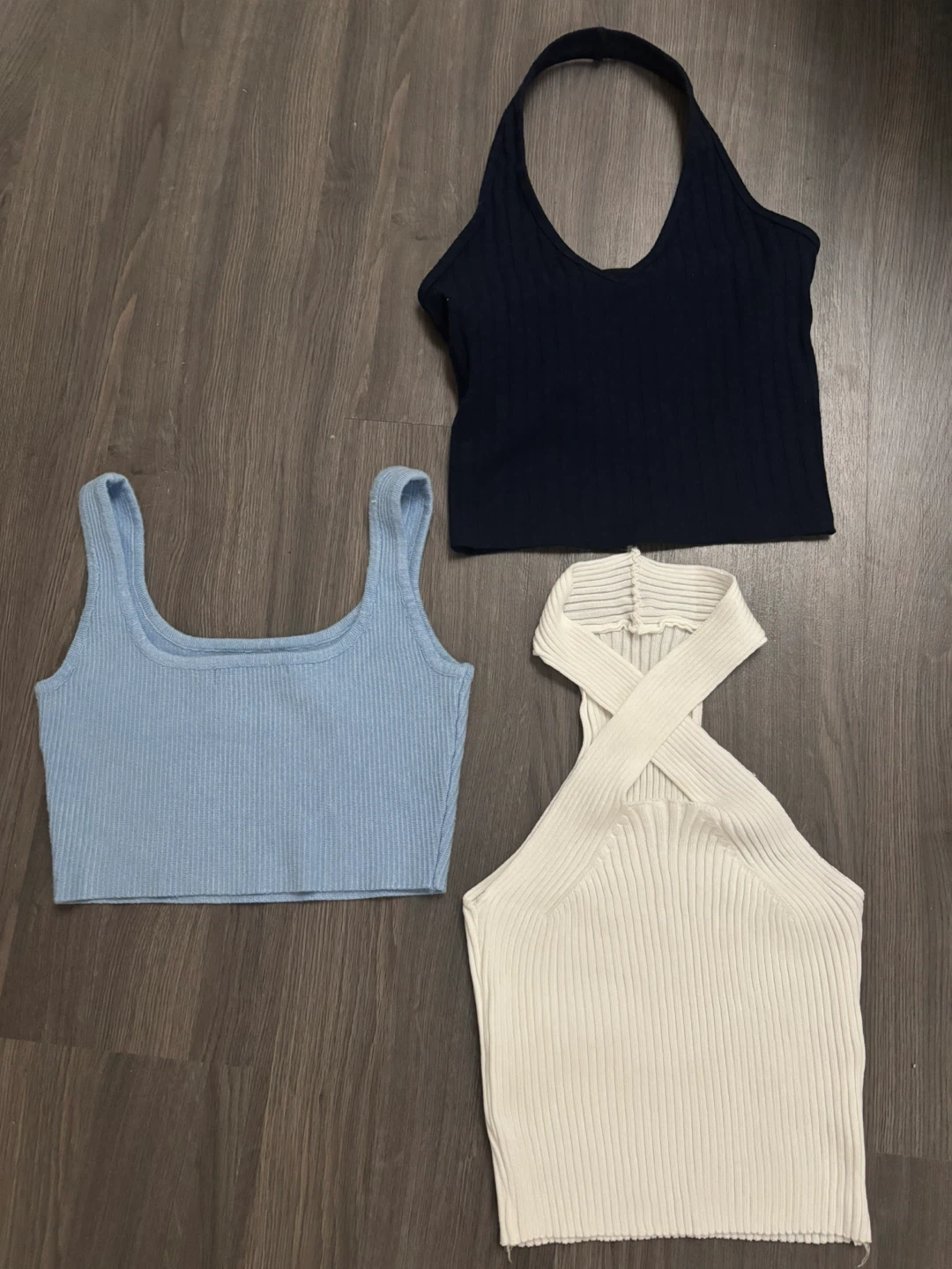 Bundle of 3 Ribbed Knit Tank Tops (Blue, Navy, White)