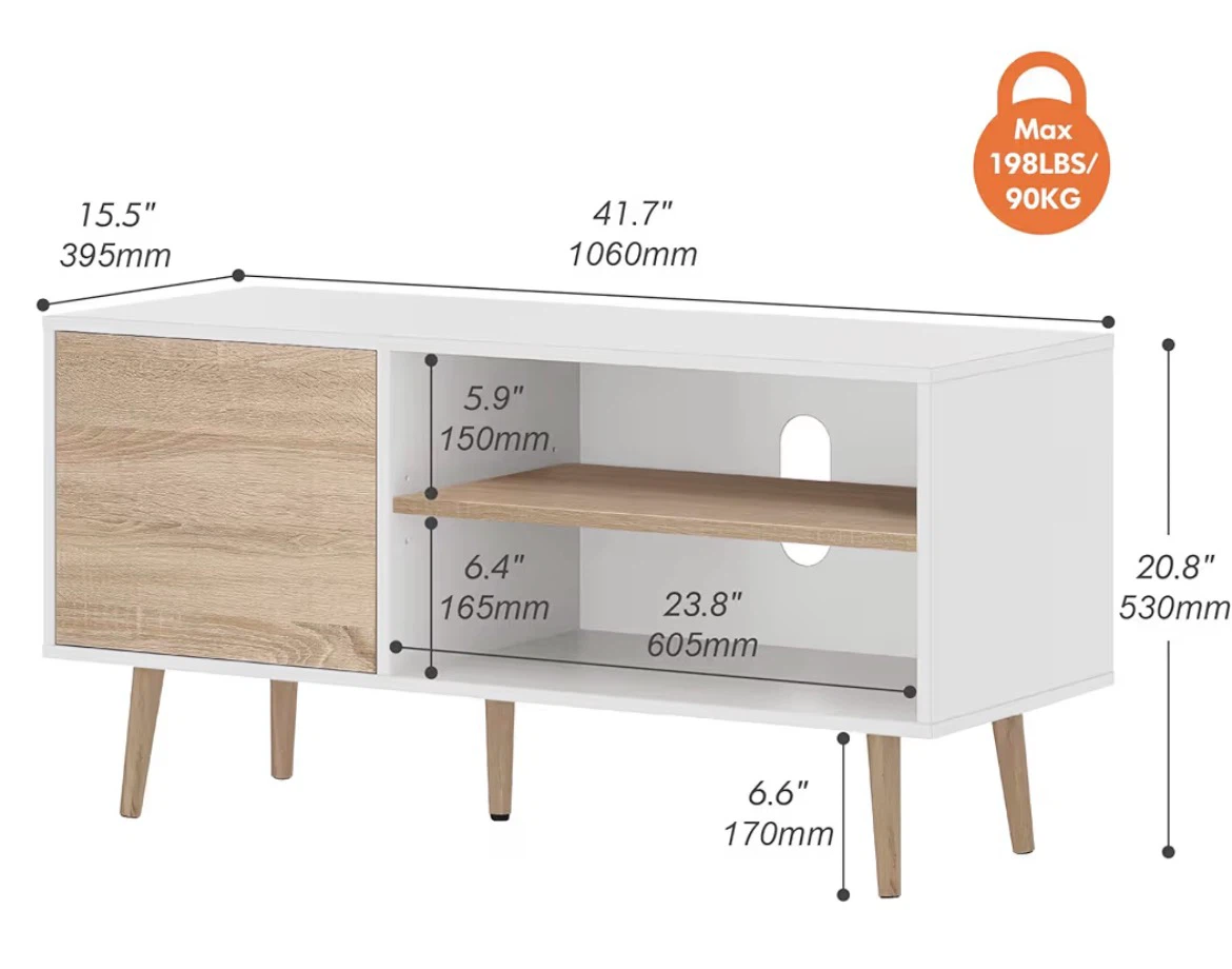 White and Wood TV Stand with Cabinet - photo 4