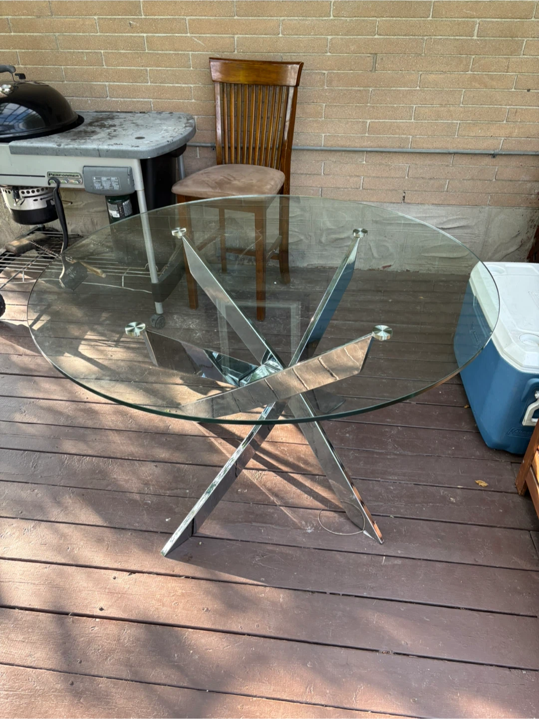 Round Glass Top Dining Table with Chrome Base