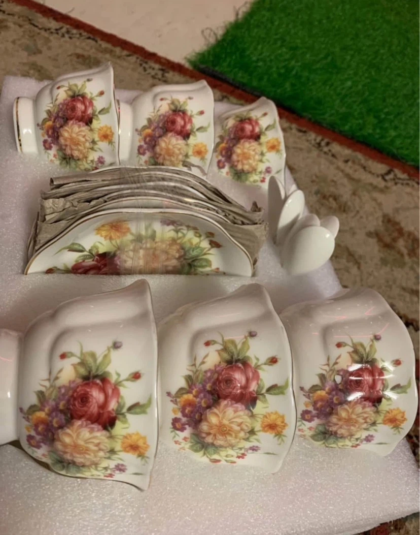 Floral Ceramic Teacup Set with Saucers
