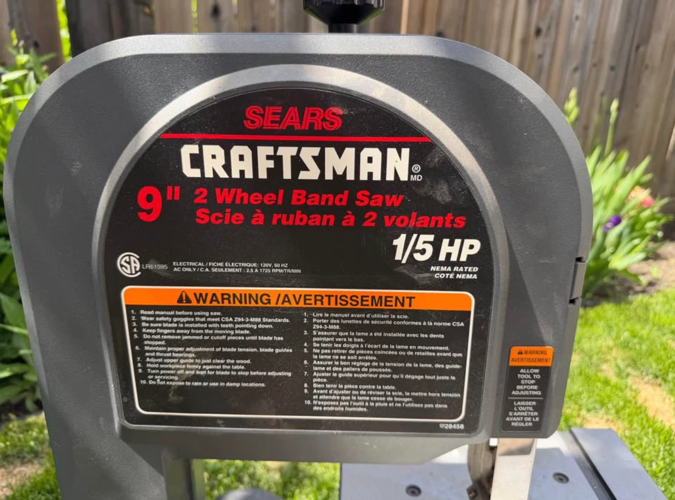 Sears Craftsman 9" 2 Wheel Band Saw 1/5 HP - photo 2