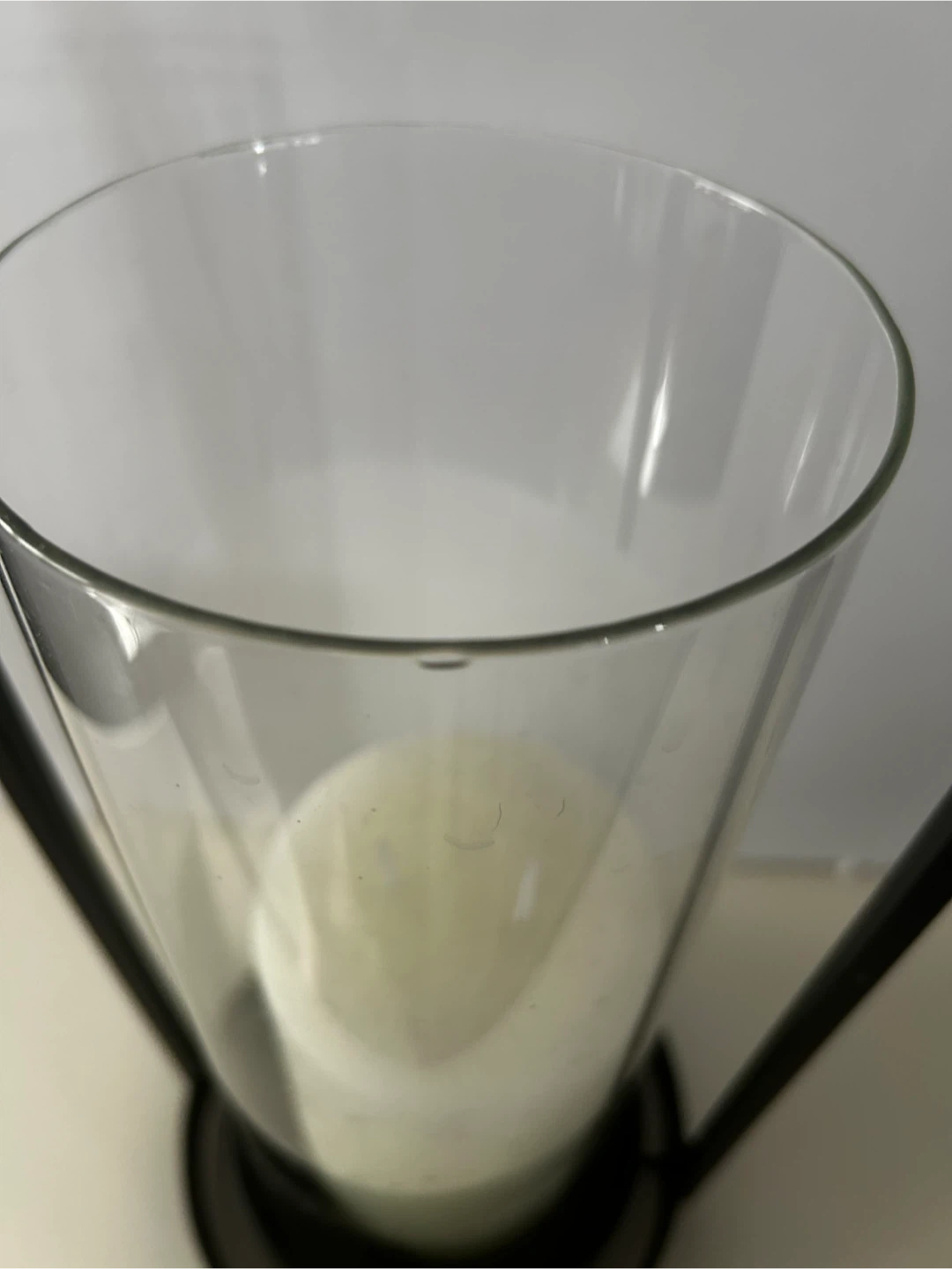 Black Metal Lantern with Glass Hurricane and White Pillar Candle - photo 2