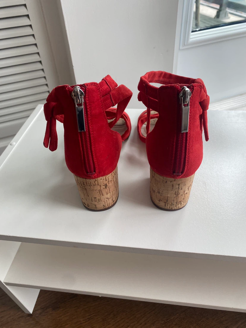 Nine West Red Suede Strappy Cork Heel Sandals - photo 2