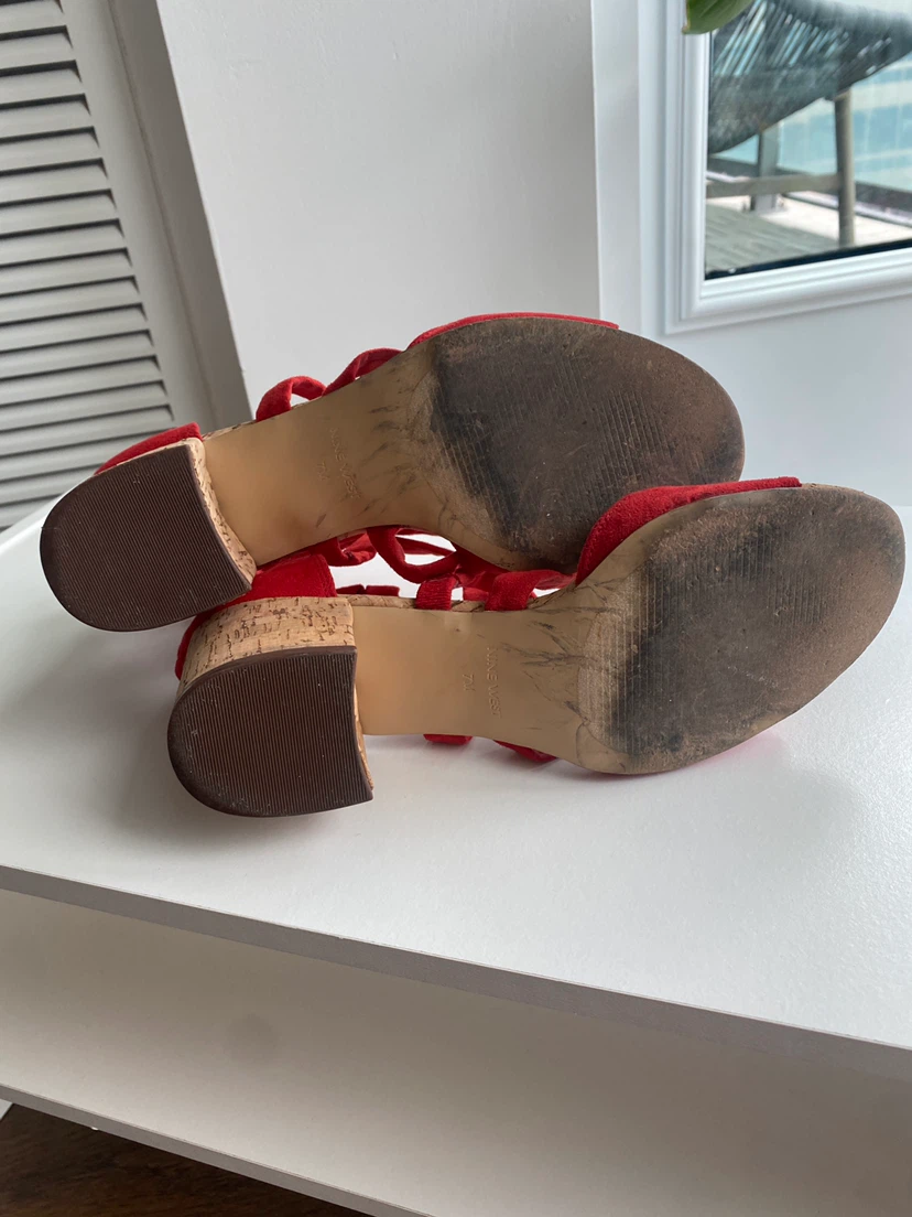 Nine West Red Suede Strappy Cork Heel Sandals - photo 3