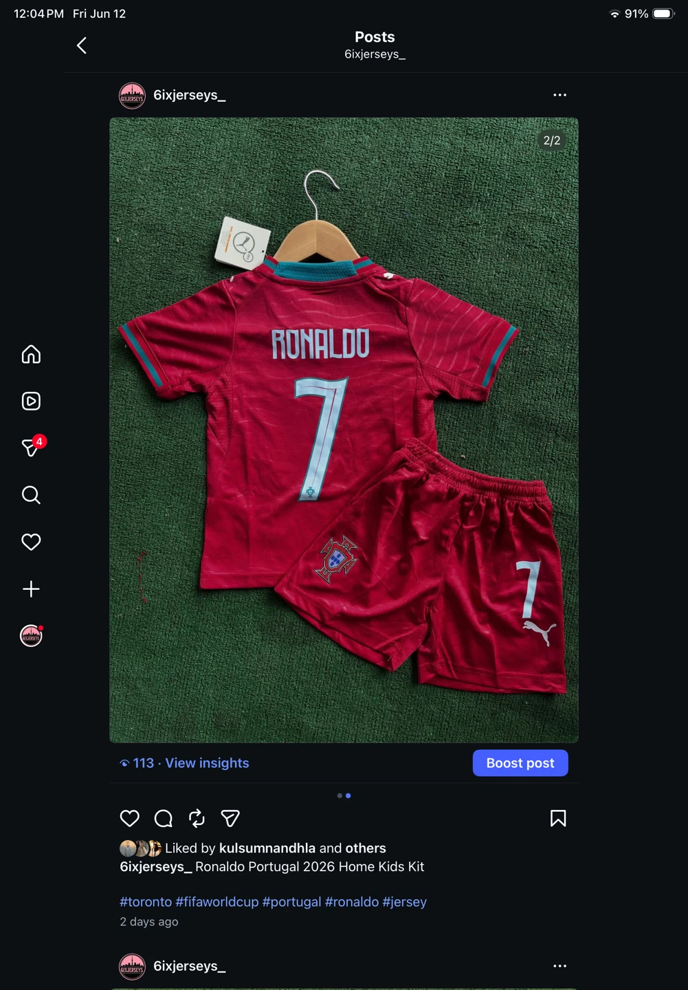 Size 26 Kids Ronaldo Portugal 2026 Home Soccer Kit - photo 2