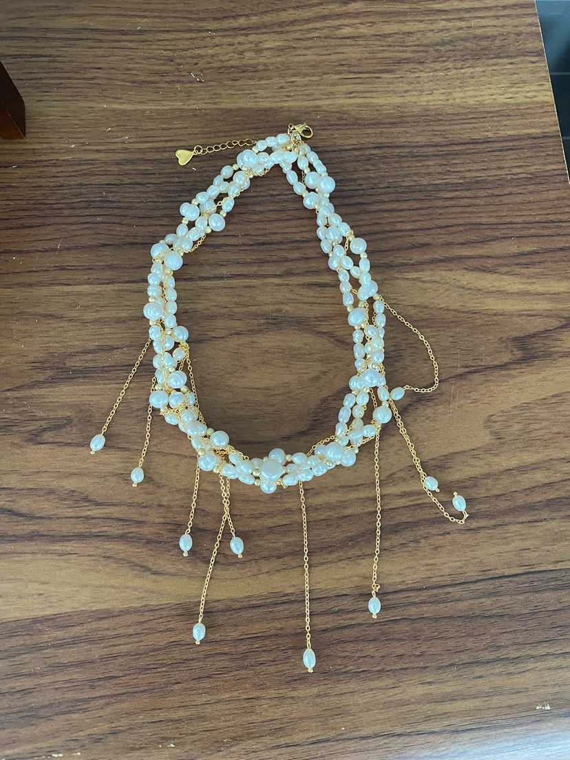 Pearl and Gold Tone Chain Choker Necklace