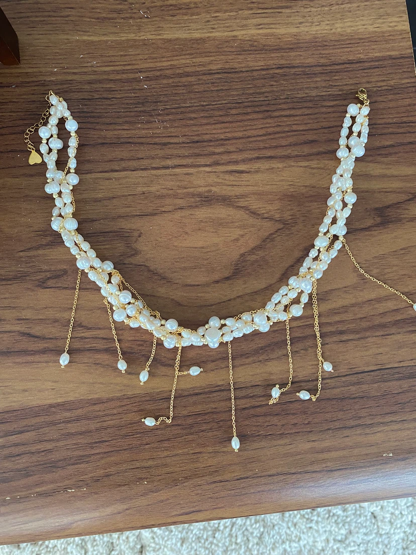Pearl and Gold Tone Chain Choker Necklace - photo 2