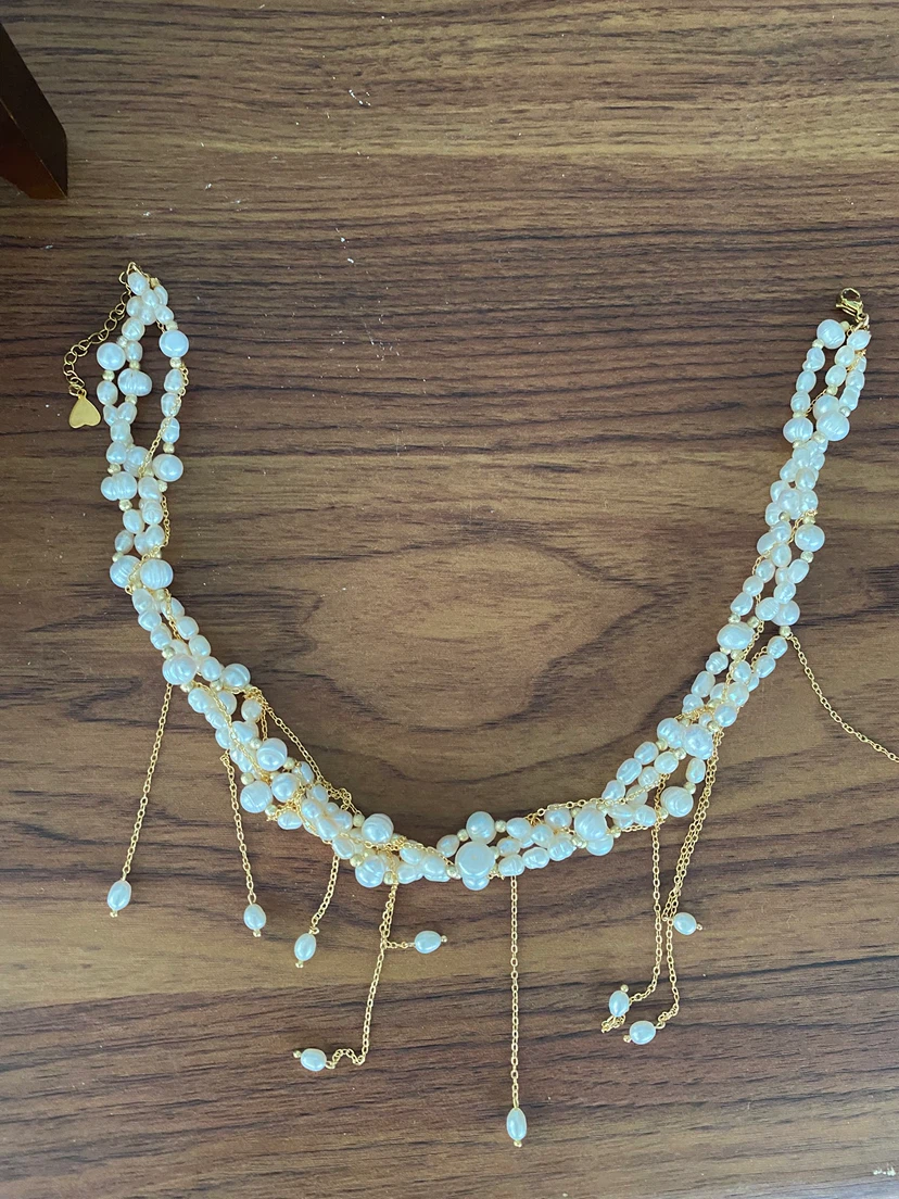 Pearl and Gold Tone Chain Choker Necklace - photo 3