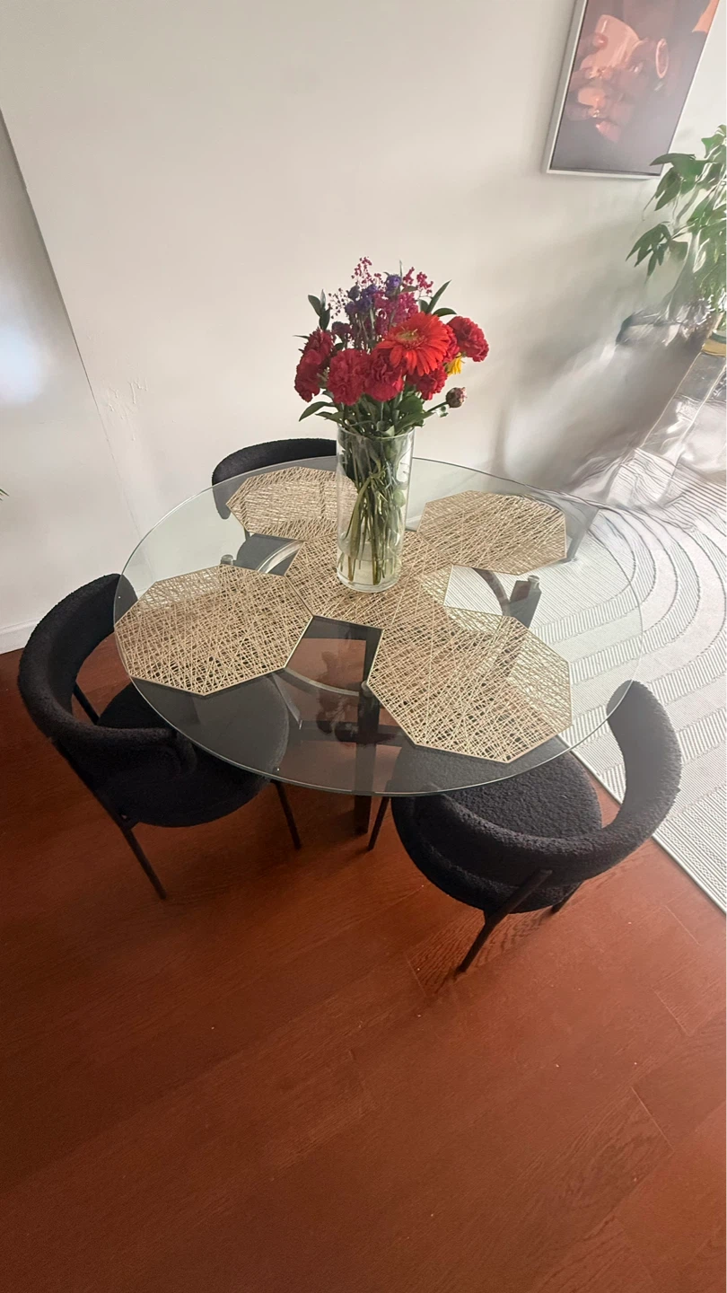 Glass Dining Table Set with 4 Black Chairs