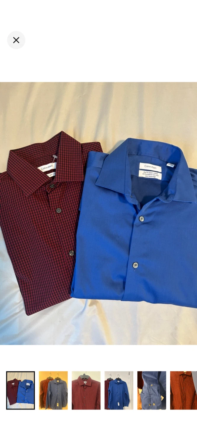2 Calvin Klein Dress Shirts - Blue & Red Check