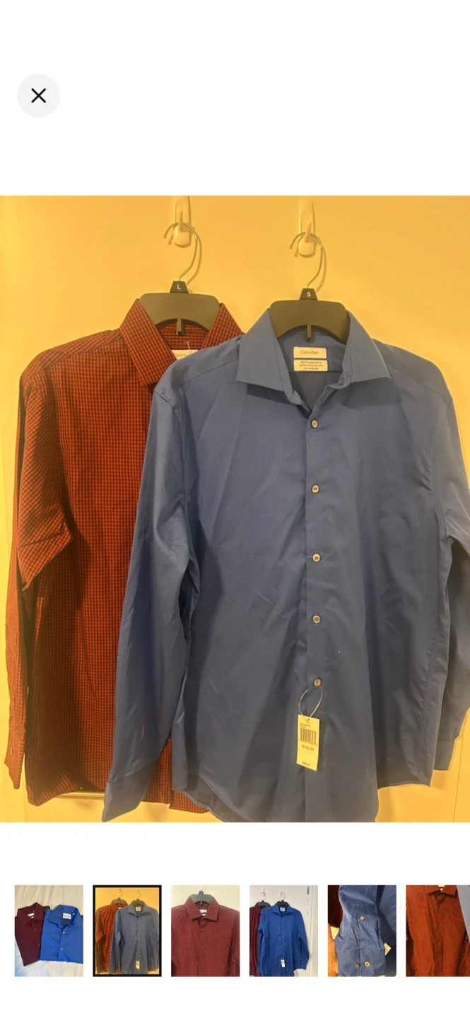 2 Calvin Klein Dress Shirts - Blue & Red Check - photo 5
