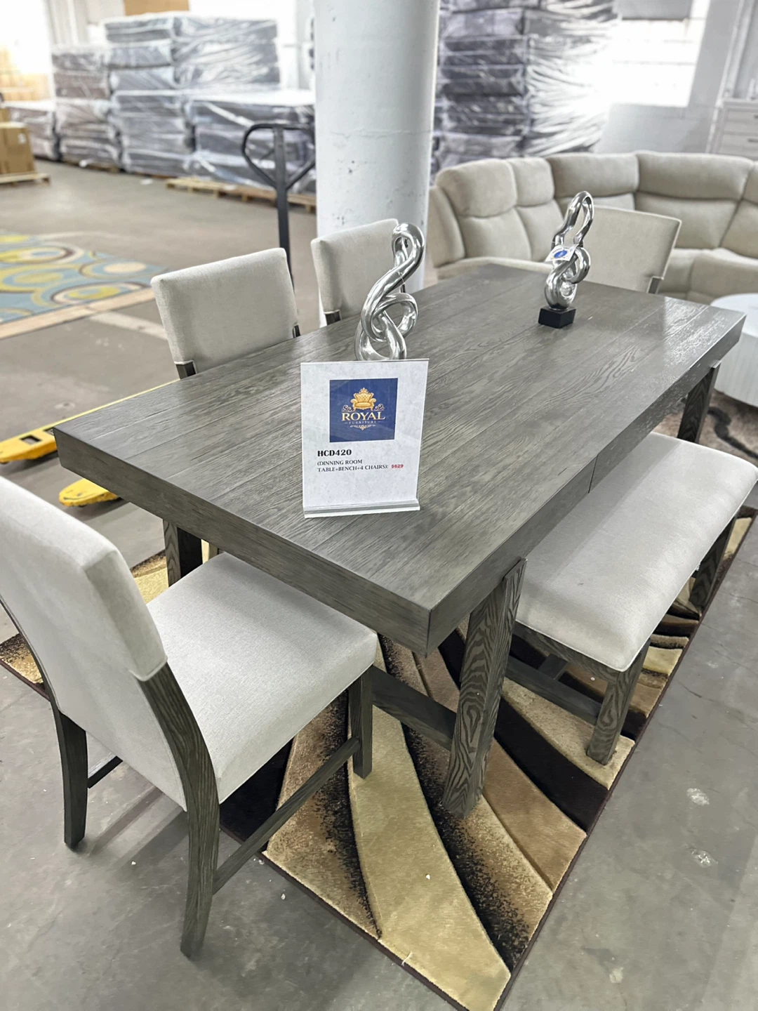 Dining table + 4 chairs + bench (new)