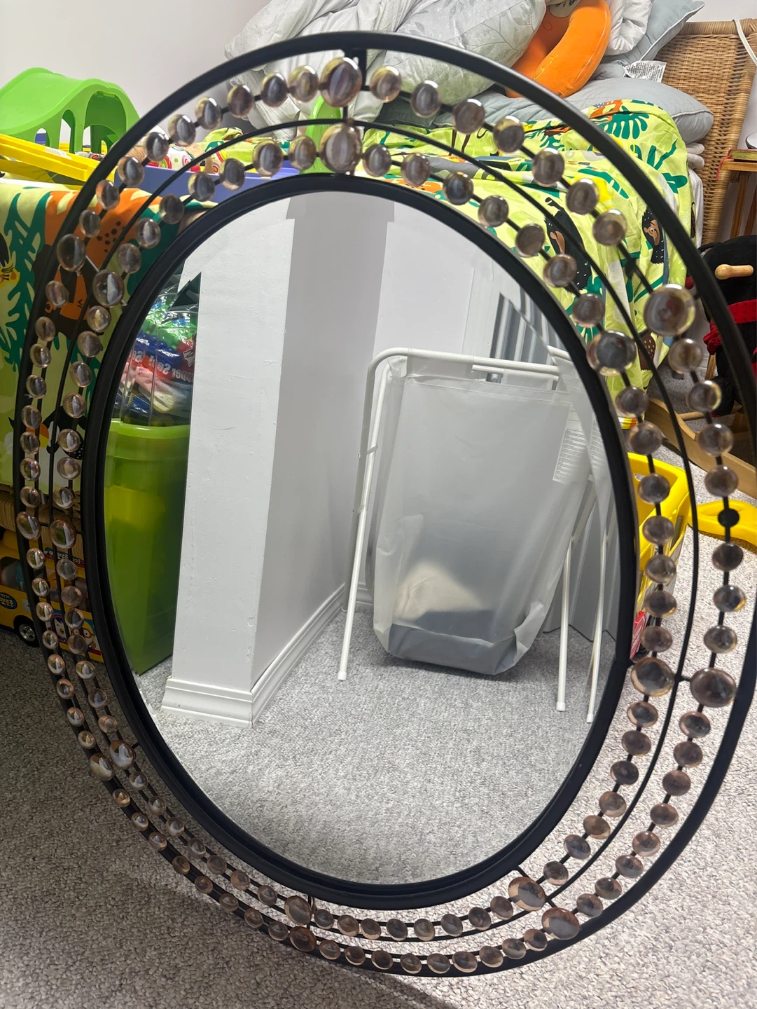 Oval Decorative Mirror with Beaded Frame