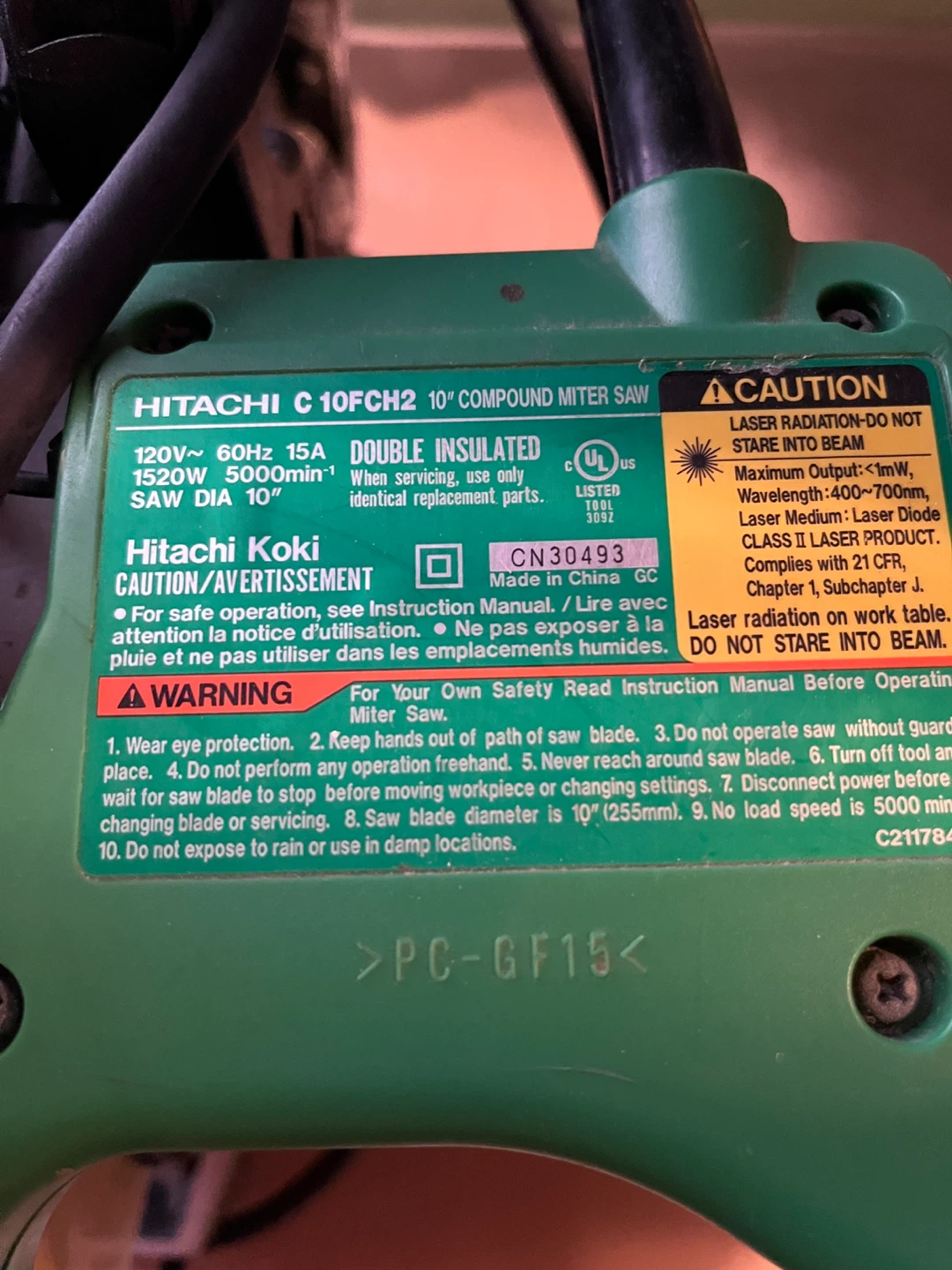 Hitachi C10FCH2 10" Compound Miter Saw with Laser - photo 2