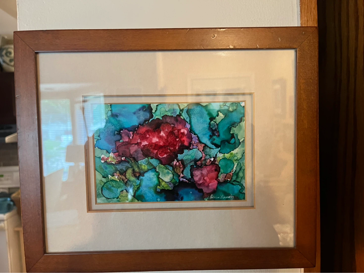 Framed Alcohol Ink Painting 'Geraniums' by Patricia Rumsey