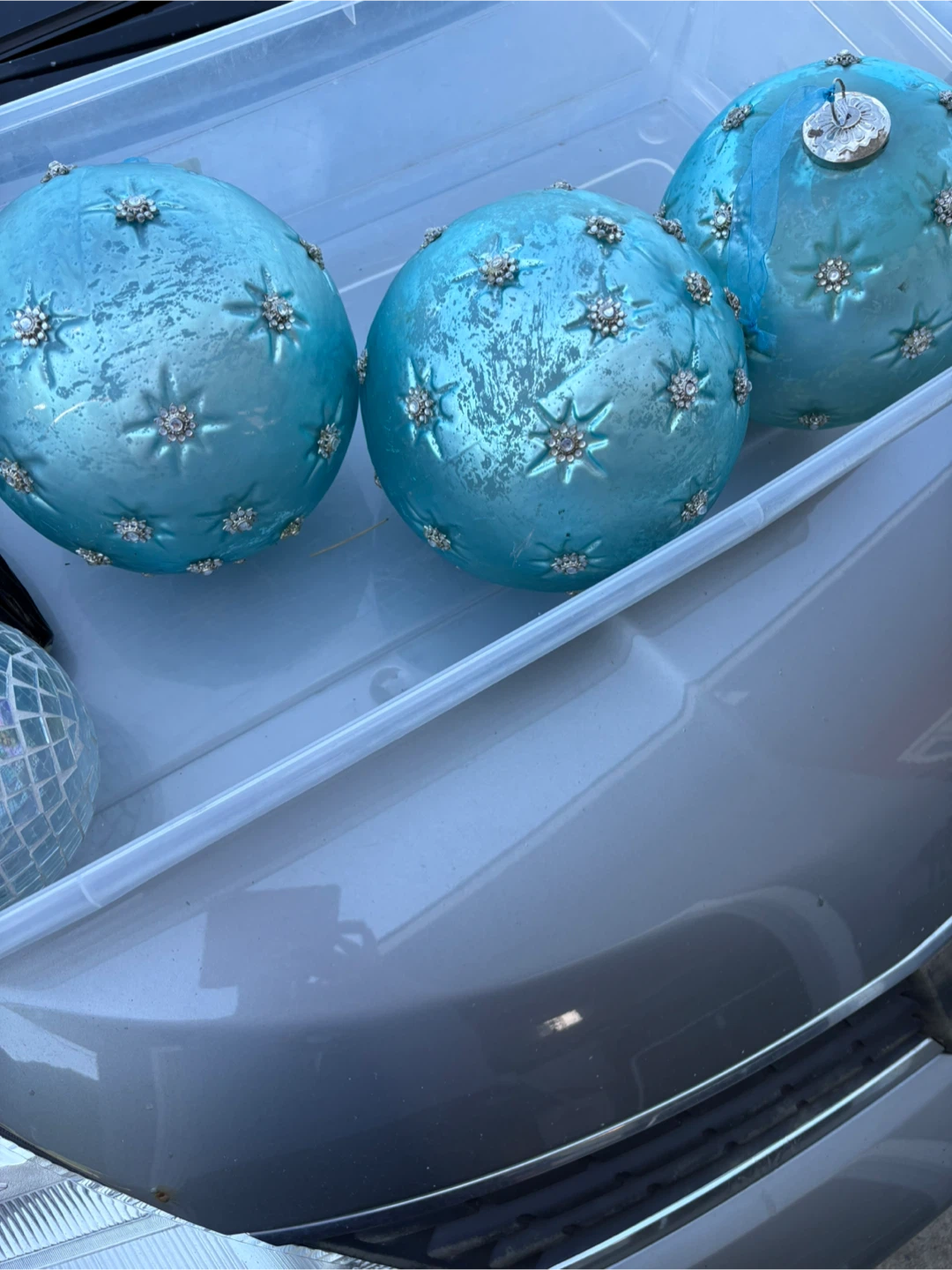 Set of 3 Blue Ornate Christmas Ornaments