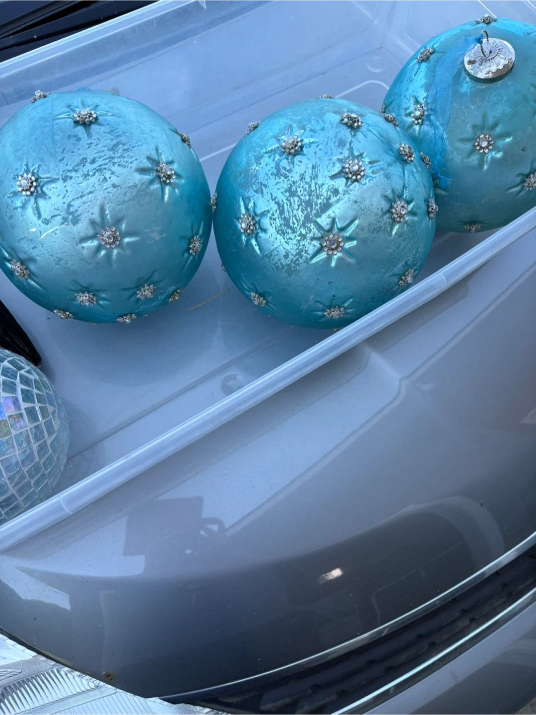 Set of 3 Blue Ornate Christmas Ornaments - photo 2