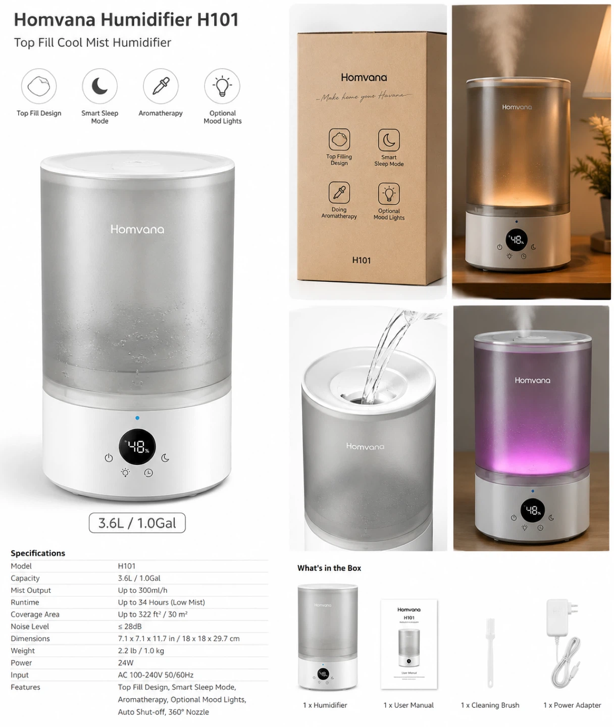Homvana Humidifier & Essential Oil Diffuser