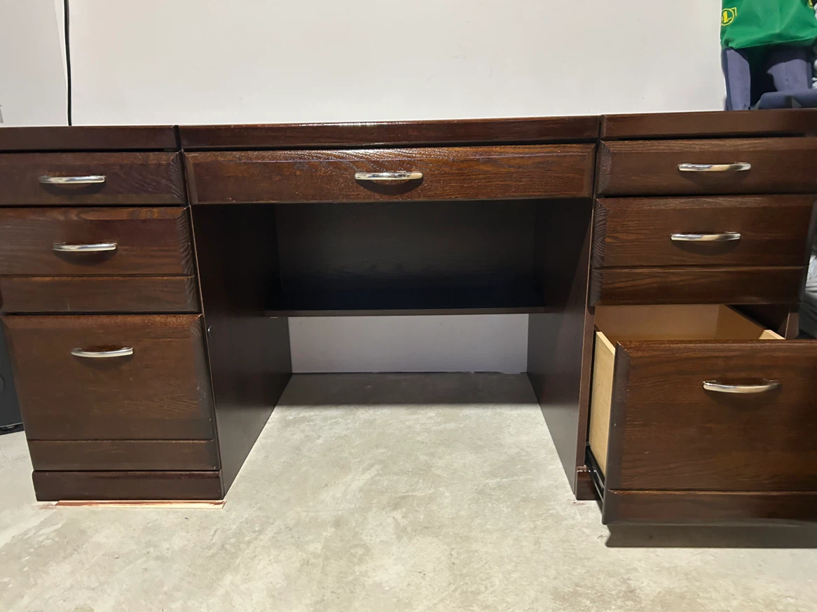 Dark Solid Wood Desk with Drawers - photo 5