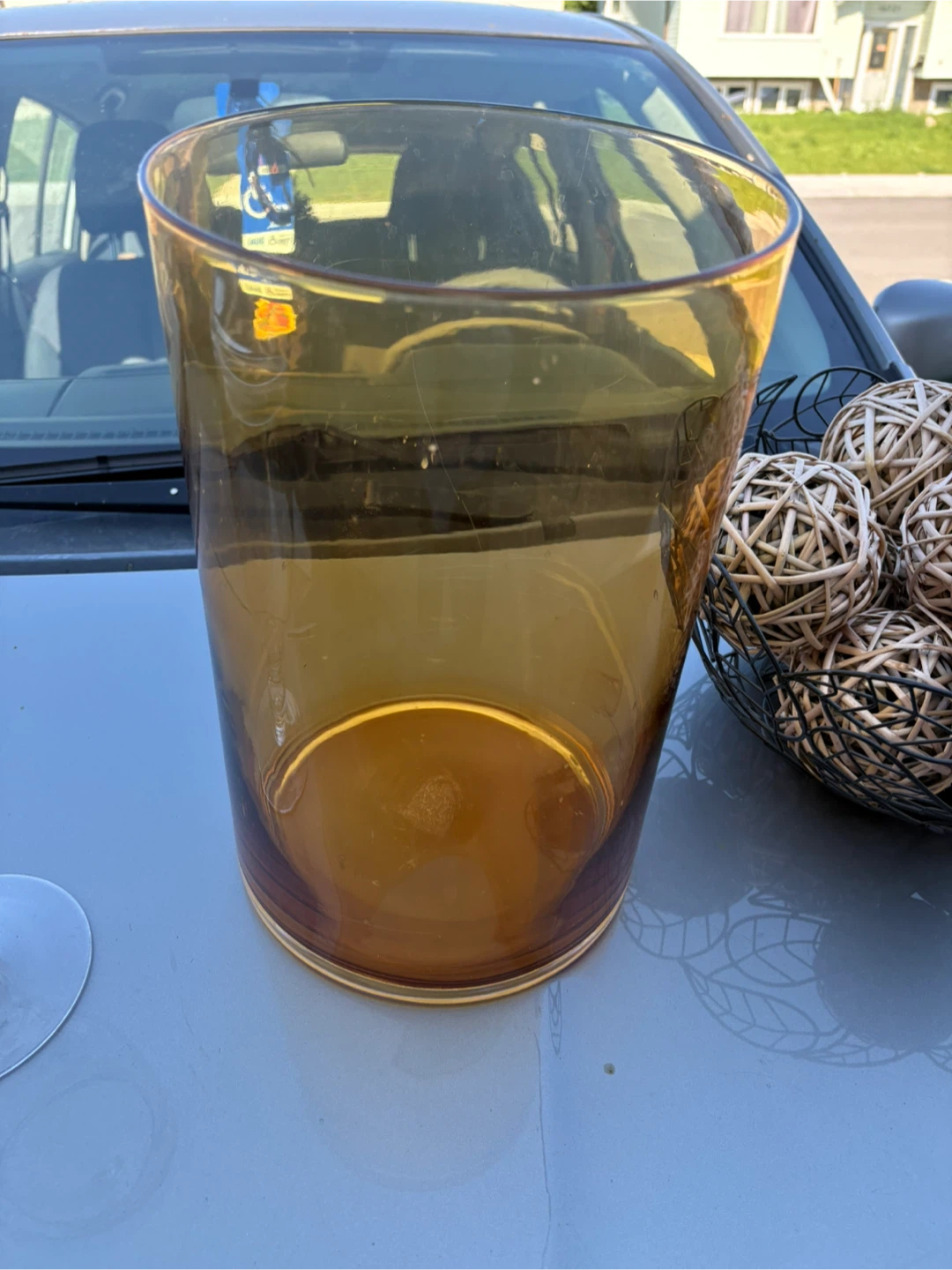 Amber Glass Vase set of 3 with stand