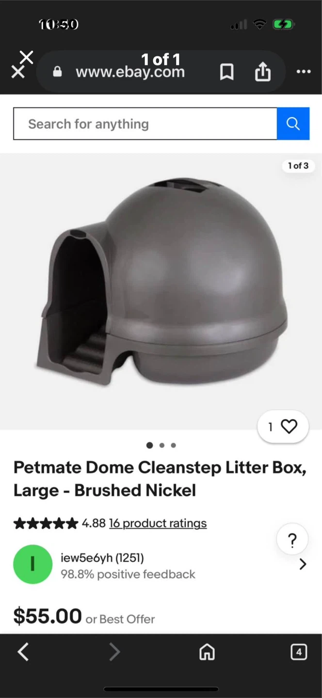 Petmate Dome Cleanstep Litter Box, Large - Brushed Nickel