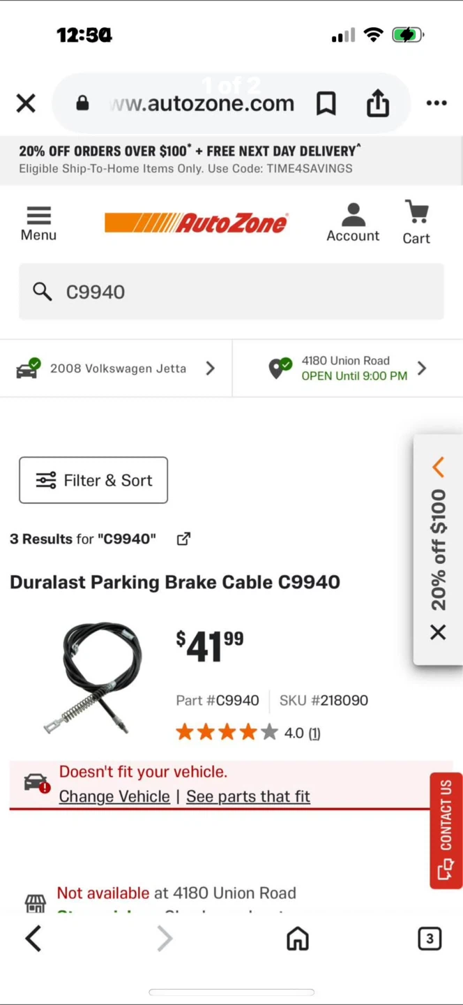 Duralast Parking Brake Cable C9940