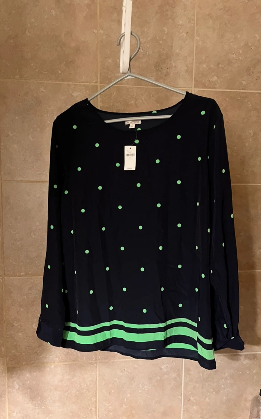 NEW Gap Navy & Green Polka Dot Blouse Size M