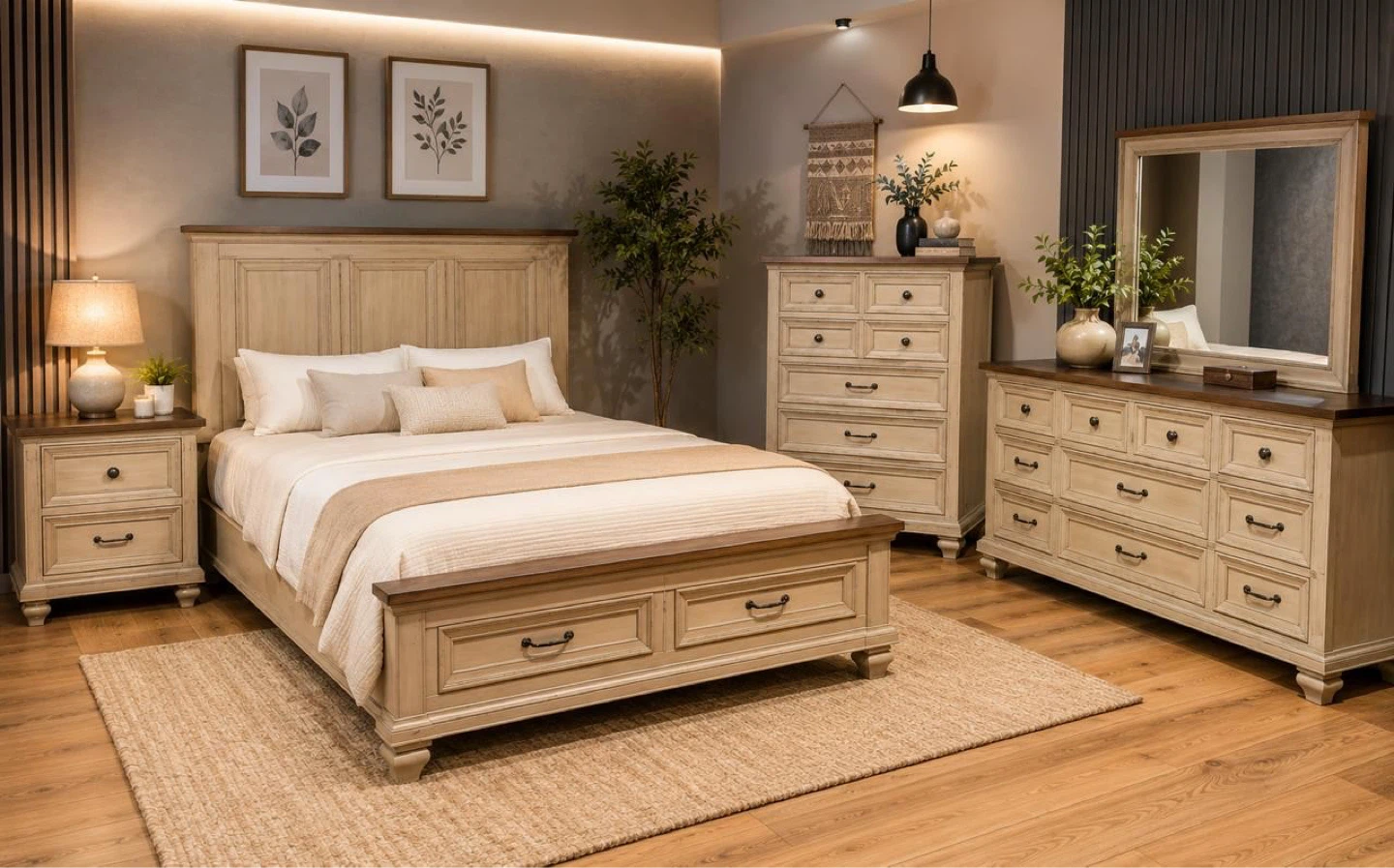 🚨 4 piece queen/ king set bed frame dresser mirror nightstand