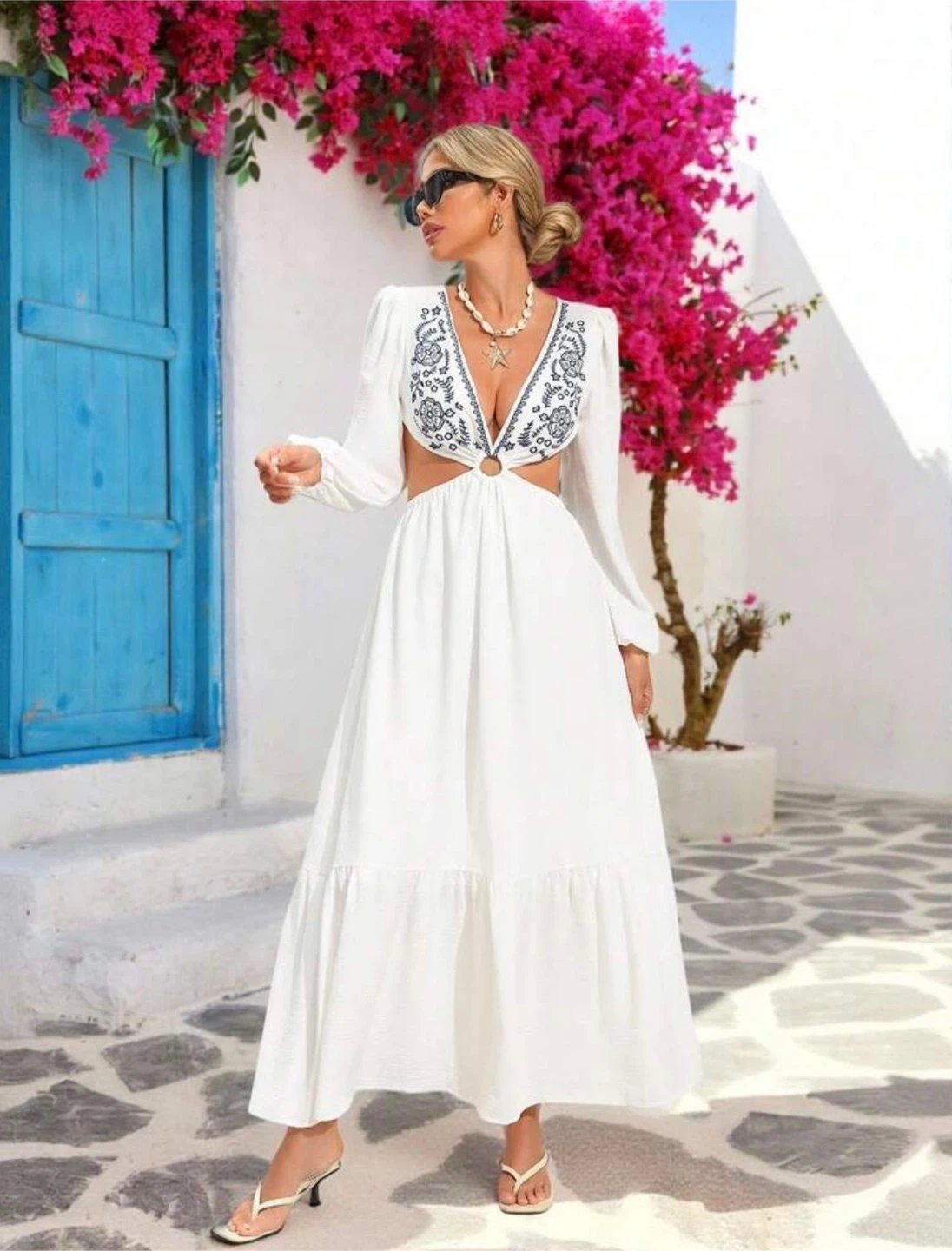 White Maxi Dress with Cut-Out Details - photo 2