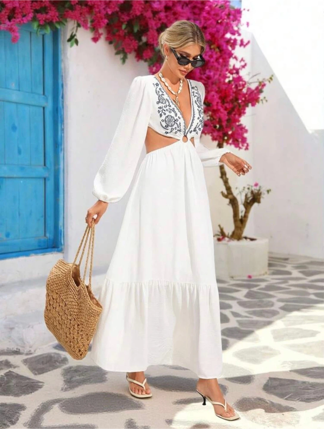White Maxi Dress with Cut-Out Details - photo 4