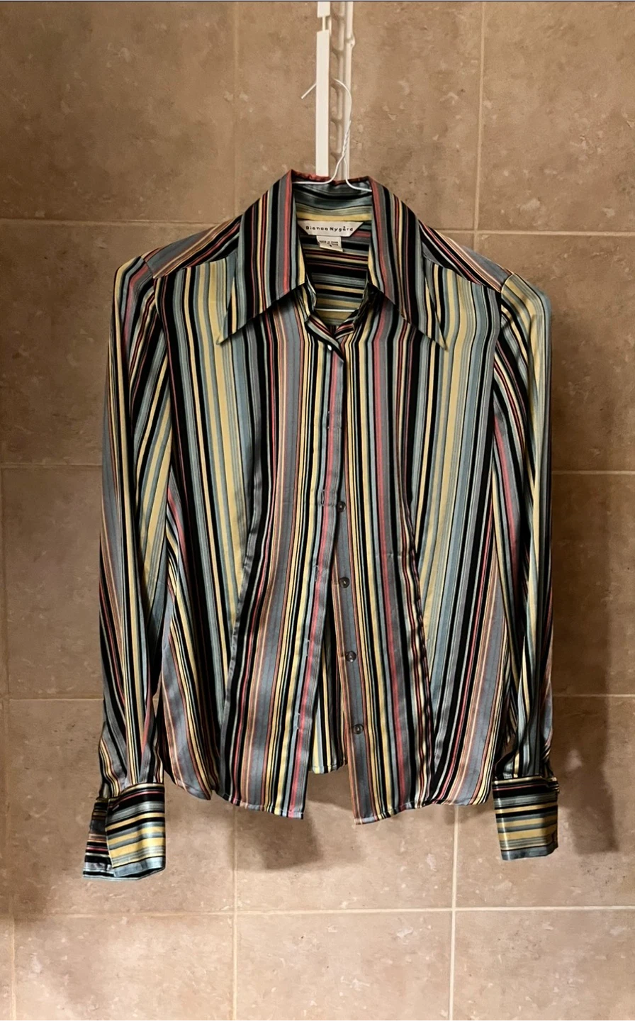 Bianca Nygård Striped Silk Button-Up Blouse - Size S