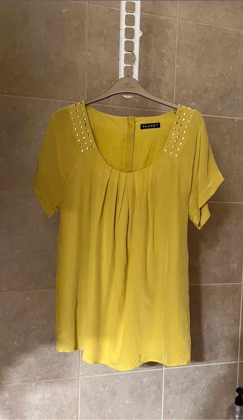 PLANET Yellow Studded Neckline Top