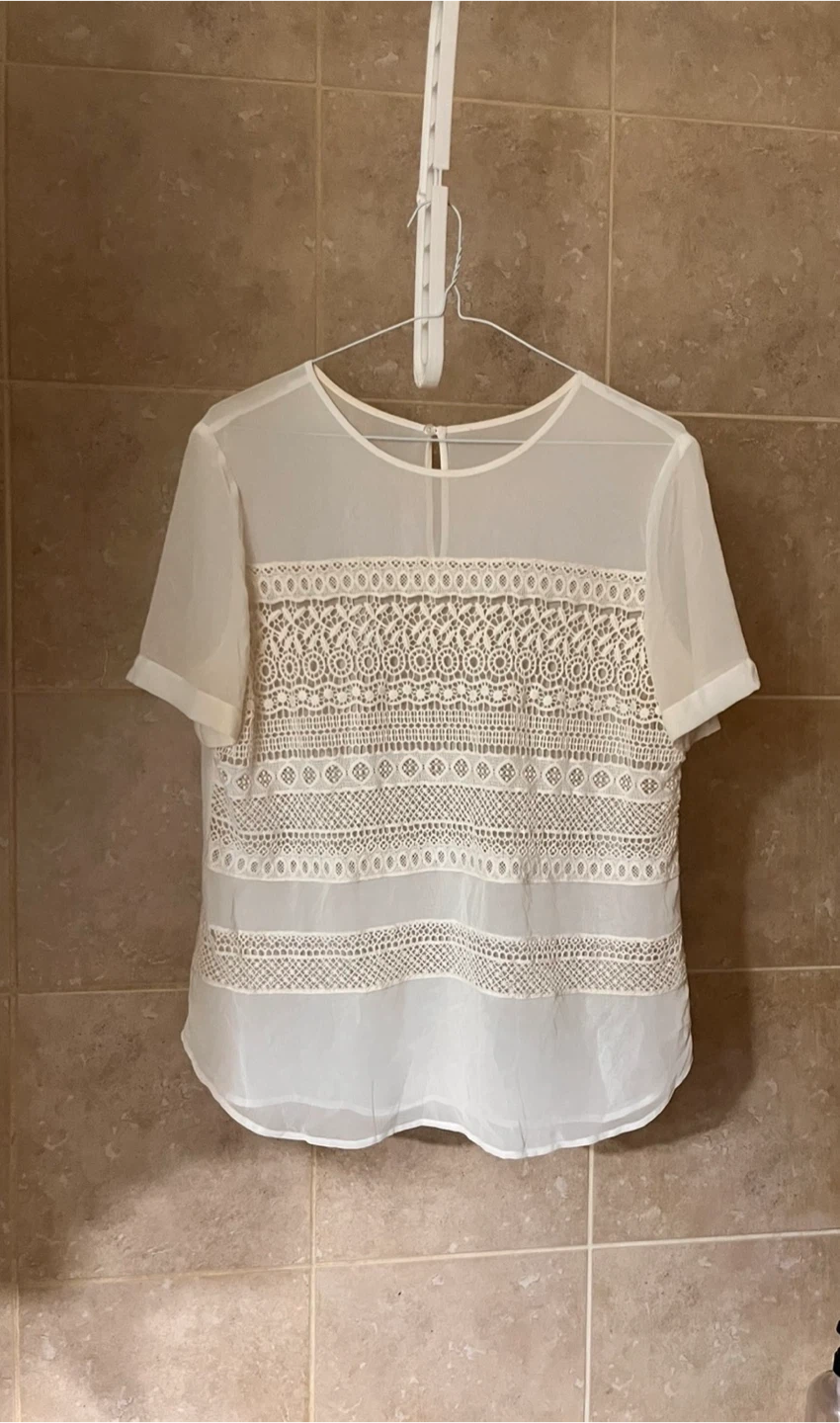 Sheer white lace inset short sleeve top